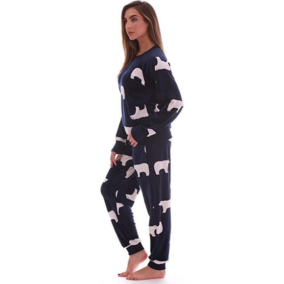 #followme Women’s Jogger Pajama Pants Set Ultra-Soft Velour PJs- Polar Bear - Picture 3 of 8